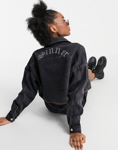 Черная выбеленная джинсовая куртка Topshop-Черный