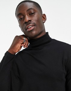 Черная водолазка с длинными рукавами и отворачивающимся воротником ASOS DESIGN-Черный цвет