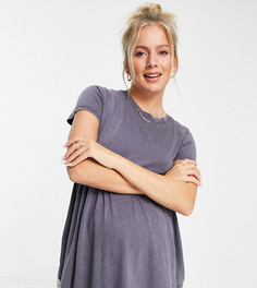Темно-серая футболка с баской и эффектом кислотной стирки New Look Maternity-Серый