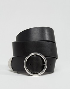 Черный ремень для джинсов с наконечником и круглой пряжкой ASOS DESIGN-Черный цвет