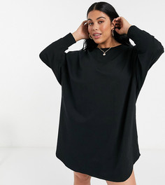 Черное платье-свитшот в стиле oversized со свободной спинкой ASOS DESIGN Curve-Черный