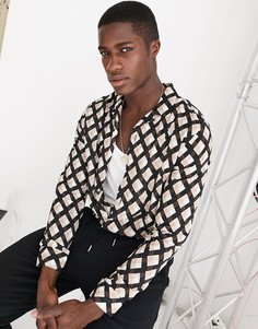 Рубашка с длинными рукавами и геометрическим принтом черного цвета Topman-Черный