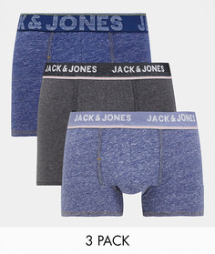 Комплект из 3 синих боксеров-брифов c логотипом Jack & Jones-Темно-синий