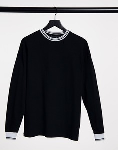 Черный лонгслив в стиле oversized из ткани пике с контрастной окантовкой ASOS DESIGN