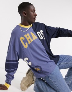 Oversized-лонгслив со вставками, надписью на груди и принтом на рукавах ASOS DESIGN-Многоцветный