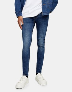 Темно-выбеленные джинсы из органического хлопка с напылением Topman-Голубой