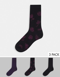 Набор из 3 пар носков с жаккардовым принтом роз Bolongaro Trevor-Многоцветный