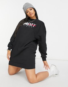 Черное трикотажное платье с логотипом Tommy Jeans-Черный цвет