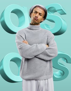 Серый вязаный oversized-джемпер в рубчик с отворачивающимся воротником ASOS DESIGN-Зеленый цвет