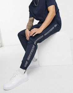 Темно-синие джоггеры с манжетами и полосой с логотипом по бокам Jack & Jones Intelligence-Темно-синий
