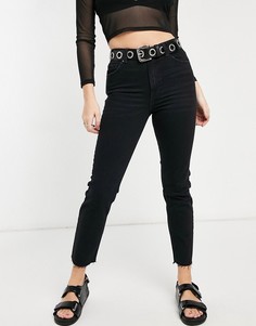 Черные прямые джинсы из хлопка с необработанным краем Bershka-Черный цвет