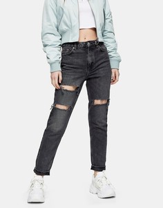 Черные выбеленные джинсы в винтажном стиле с двойной рваной отделкой на коленях Topshop-Черный цвет