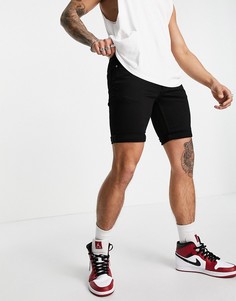 Черные эластичные джинсовые шорты зауженного кроя Topman-Черный цвет