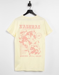 Бежевая футболка с принтом "Natural" на спине Sixth June-Нейтральный