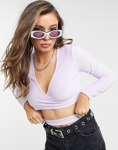 Сиреневый бархатный топ из органического хлопка с запахом Bershka-Фиолетовый цвет
