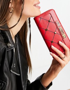 Красный удлиненный кошелек с декоративными заклепками Love Moschino