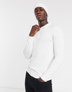 Белое трикотажное поло из органического хлопка на молнии с длинными рукавами Topman-Белый