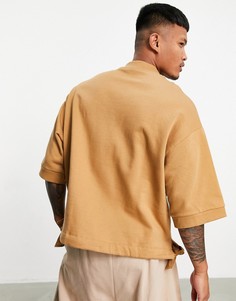 Коричневая футболка из плотного трикотажа в стиле oversized с завязками по бокам ASOS DESIGN-Коричневый цвет