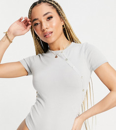 Серое боди с асимметричной застежкой на пуговицы Missguided-Зеленый цвет