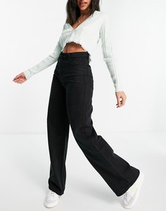 Черные широкие брюки из твила в винтажном стиле Bershka-Черный цвет