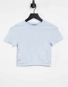 Голубая выбеленная футболка узкого кроя со сборками по бокам ASOS DESIGN-Голубой