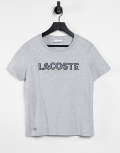 Серая футболка с логотипом Lacoste-Серый