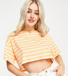 Оранжевая укороченная oversized-футболка в полоску ASOS DESIGN Petite-Многоцветный