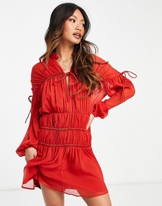 Красное платье мини с пышным рукавом на манжете и завязкой на вороте ASOS DESIGN-Черный цвет