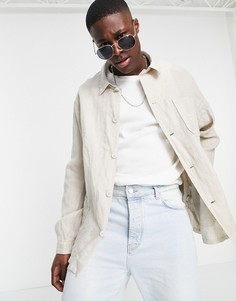 Кремовая льняная рубашка навыпуск классического кроя с накладными карманами Polo Ralph Lauren-Коричневый цвет