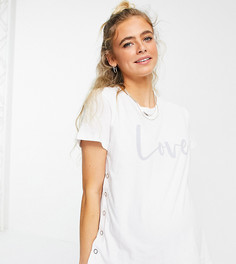 Футболка для кормления с надписью "Love" и кнопками сбоку ASOS DESIGN Maternity-Белый