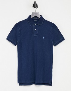 Окрашенная футболка-поло из пике темного цвета индиго с логотипом Polo Ralph Lauren-Голубой
