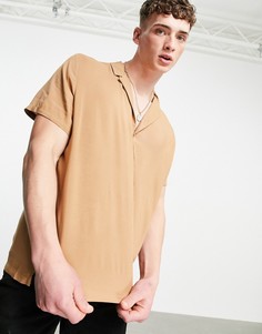 Коричневая свободная рубашка из вискозы с отложным воротником ASOS DESIGN-Коричневый цвет