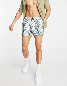 Короткие шорты для плавания с лиственным принтом ASOS DESIGN-Многоцветный