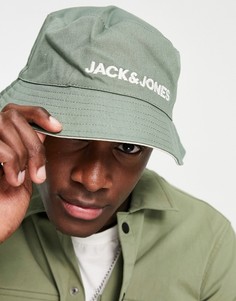 Двусторонняя панама зеленого и белого цвета с контрастным логотипом Jack & Jones-Зеленый цвет