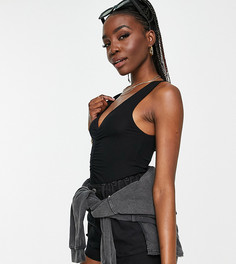 Черное присборенное боди с V-образными вырезами на груди и спине ASOS DESIGN Tall-Черный цвет