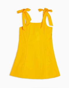 Желтое платье мини с завязками на плечах Topshop-Желтый