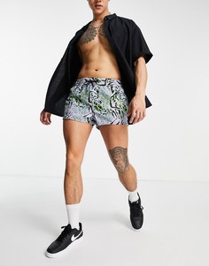 Шорты для плавания очень короткой длины со звериным принтом ASOS DESIGN-Голубой