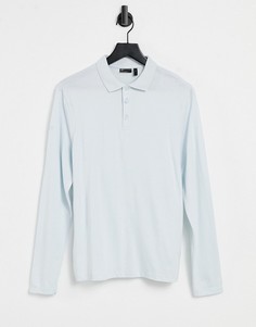 Голубое поло из органического хлопка с длинными рукавами ASOS DESIGN-Голубой