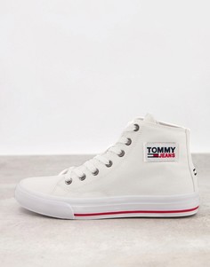 Высокие парусиновые кеды белого цвета на шнуровке с логотипом Tommy Jeans-Белый