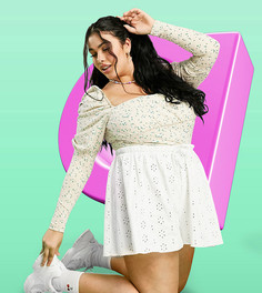 Белые шорты с вышивкой ришелье и оборками ASOS DESIGN Curve-Белый