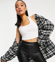 Кроп-топ белого цвета в рубчик с бретелькой на шее и квадратным вырезом ASOS DESIGN Petite-Нейтральный