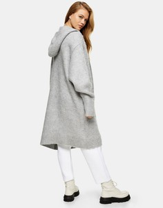 Серый oversized-кардиган макси с капюшоном Topshop