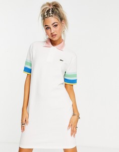Белое платье-поло с цветными вставками Lacoste-Белый