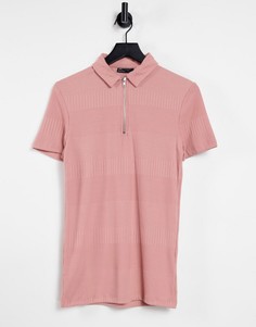 Розовая выбеленная обтягивающая футболка-поло в изысканный рубчик ASOS DESIGN-Розовый цвет