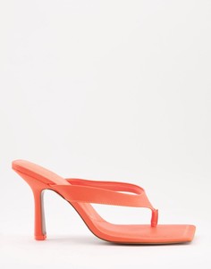Неоново-оранжевые босоножки на каблуке с перемычкой между пальцами ASOS DESIGN Nissa-Оранжевый цвет