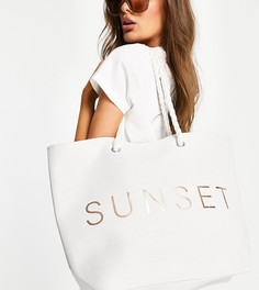 Белая парусиновая пляжная сумка с надписью "Sunset" South Beach-Белый