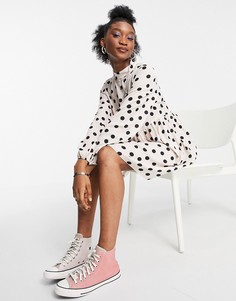 Платье мини в горошек с длинными рукавами ASOS DESIGN-Многоцветный