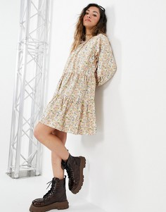 Свободное ярусное платье с завязкой на вороте и цветочным принтом Only-Многоцветный