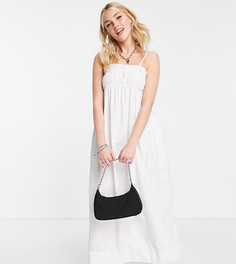 Присборенное белое платье миди из поплина на бретелях Stradivarius-Белый