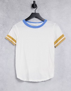 Футболка с винтажной полосатой окантовкой Free People-Голубой
